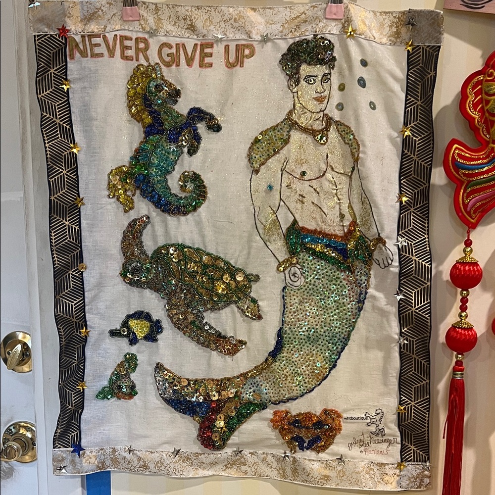 Unframed Wall home/ offices decor. Colorful Beaded MermanTapestry “20 x 23” - Picture 11 of 17